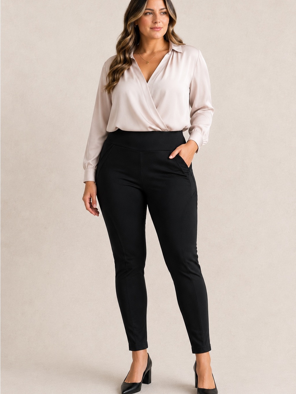Mieva High-Rise Black Stretchy Skinny Pants / Business Casual Dress Pants Large
